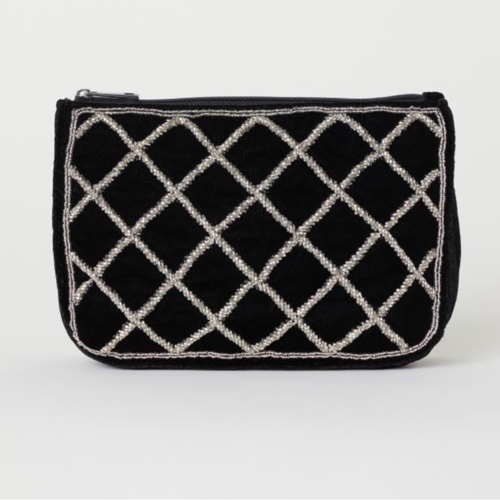NWT H & M Black Beaded Make Up Bag